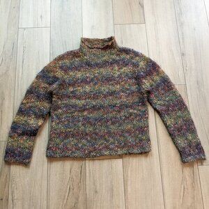 Vintage Y2K Turtleneck Sweater Womens Large Chunky Wool Blend Fairy Striped Boho